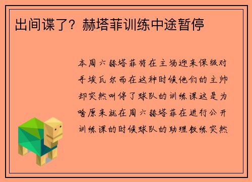 出间谍了？赫塔菲训练中途暂停